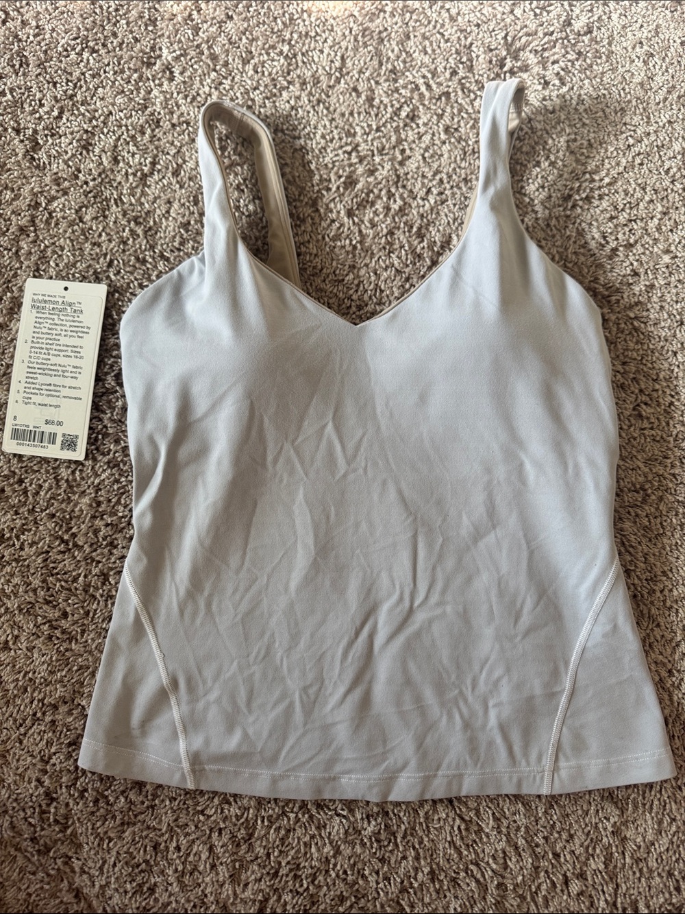Lululemon 8 Align Waist Length Tank Bra Pads White Gray Yoga Crop Top